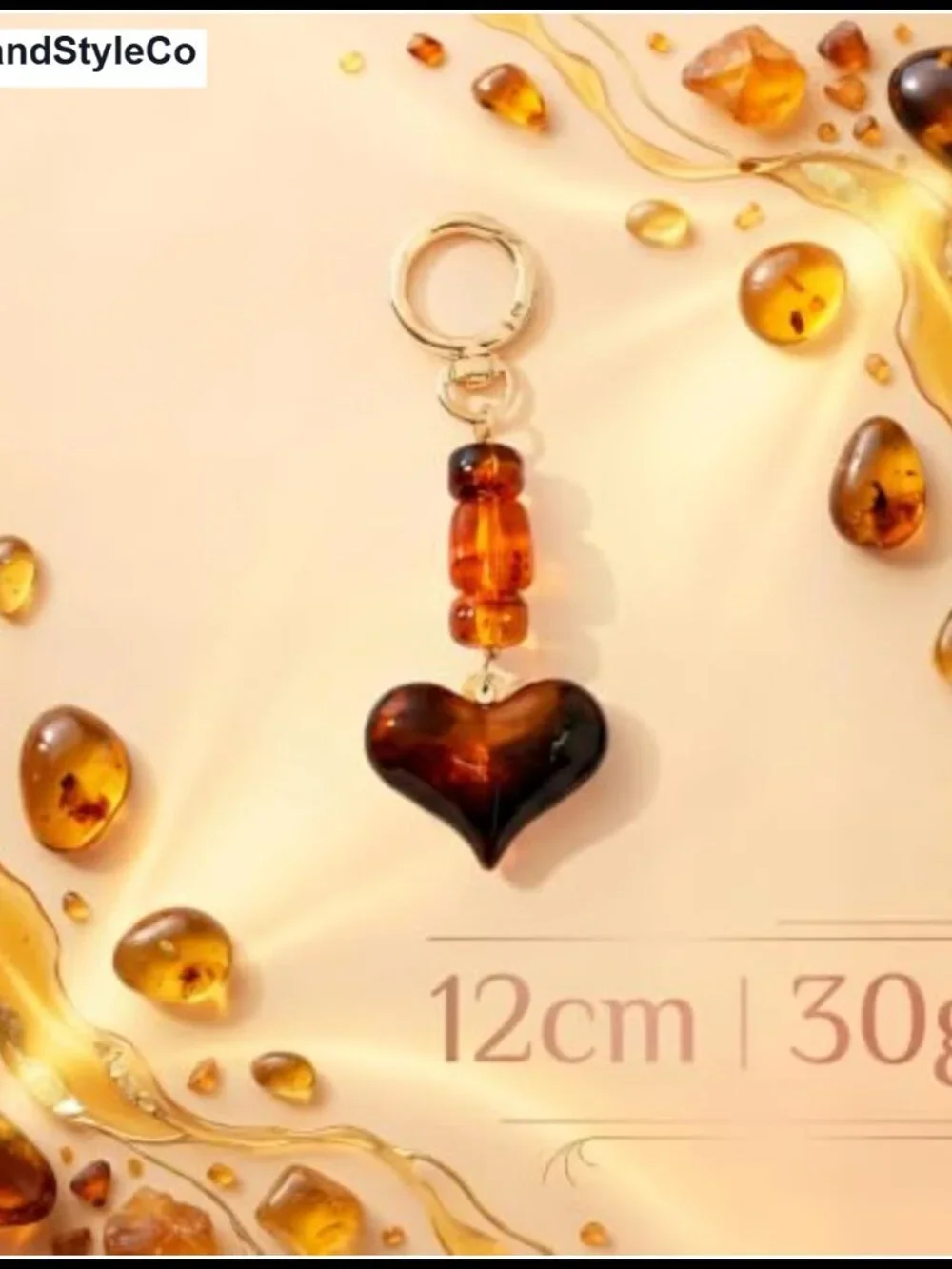 Tortoiseshell Resin Heart Bag Charm Gold Plated Keychain_2